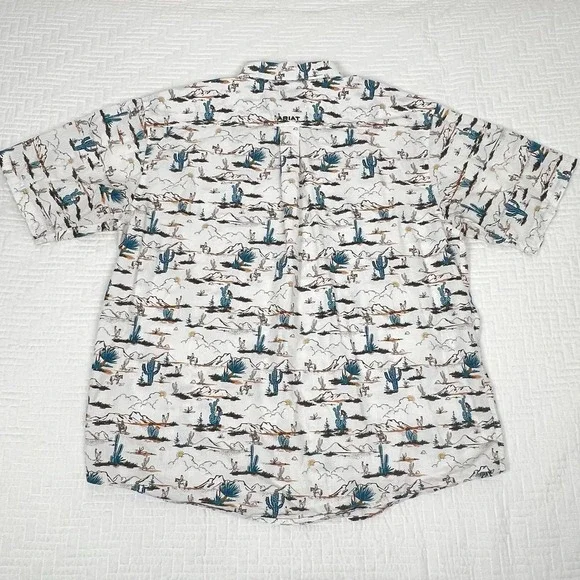 Ariat Krish Shirt Desert Cactus Print Mens XL White Short Sleeve Button Up - Picture 6 of 11